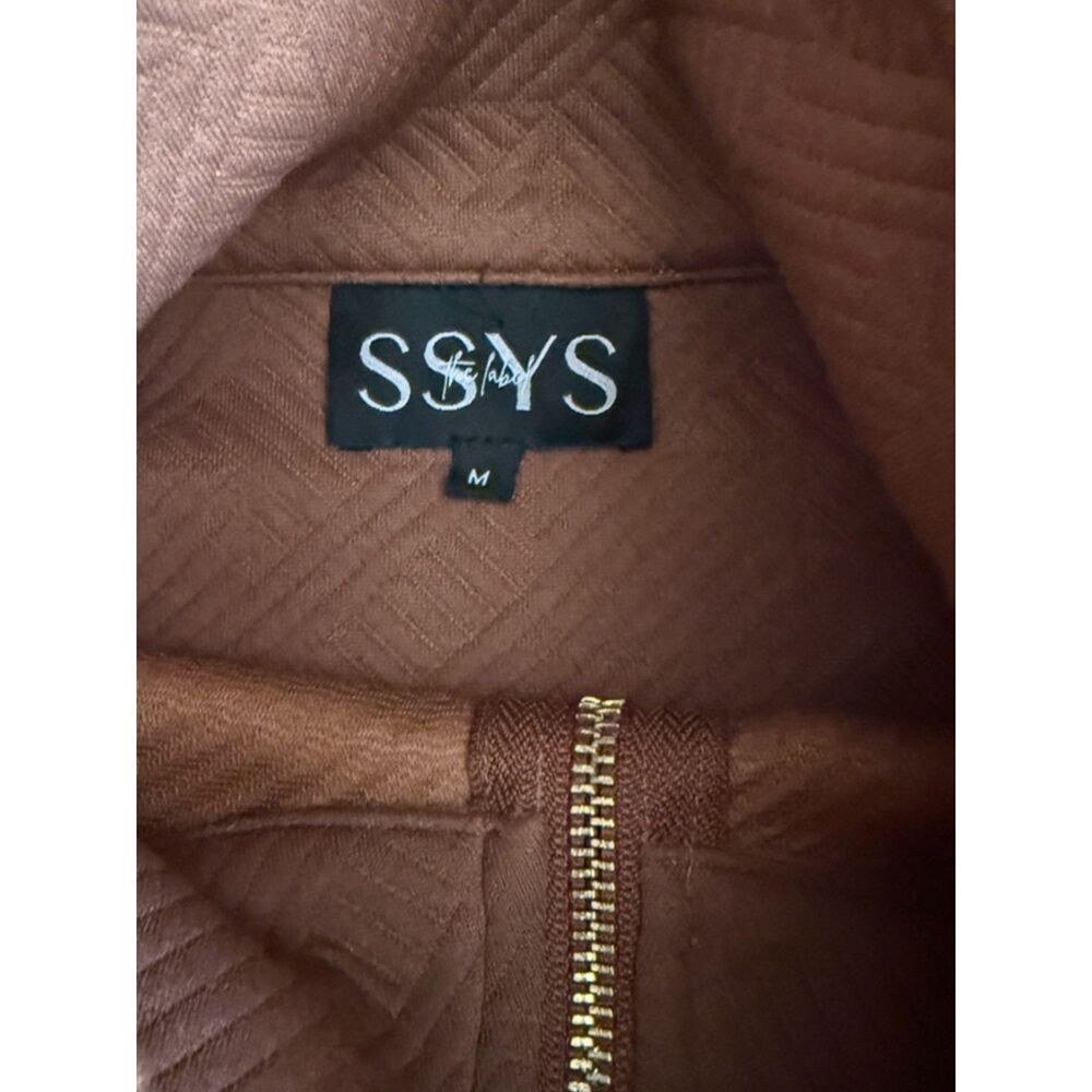 SSYS Brown Textured Half-Zip Ruffle Flutter Sleeve Top - Size M - Picture 7 of 9